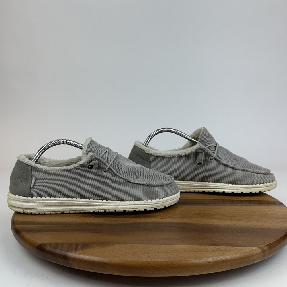 Womens Hey‎ Dude Wendy Corduroy Grey Casual Comfort Loafers Shoes Size 10 M GUC